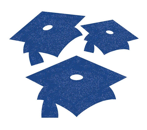 GRADUATION Party BLUE CUTOUTS w/Glitter school colors 12pcs Caps Mortar Boards - Image 1 of 1