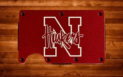 TIMELESSETCHINGS Nebraska Cornhuskers Thin Metal RFID Blocking Slim Wallet Huskers Laser Engraved
