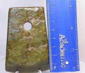 Neolithic Chinese Jade Yue Axe Head Amulet with Large Fire Breathing Dragon - Picture 1 of 5