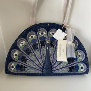 Kate Spade Peacock Full Plume Straw Shoulder Tote Bag Top Unbenutzt Selten - Bild 1 von 17