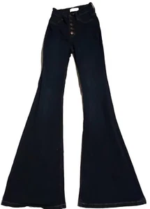 Vibrant MIU Flared Button Fly Dark Blue Denim Bell Bottom Jeans Size 1/24 - Picture 1 of 5
