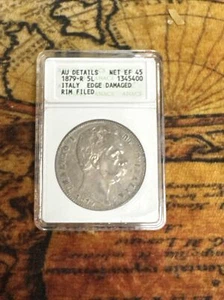 1879 Italy 5 Lire ANACS AU Details  - Picture 1 of 3