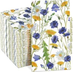 Homlouue 100PCS Blue & White Floral Napkins 3 Ply Towels Disposable Party Supply - Picture 1 of 5