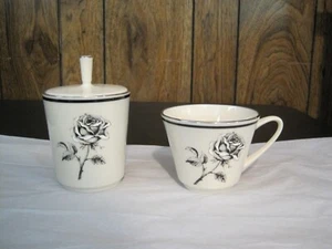 LENOX "FOREVER" TAZA Y PLATO DE AZÚCAR CON TAPA - CREMA Y NEGRO - RIBETE PLATEADO - HECHO EN EE. UU. - Imagen 1 de 15