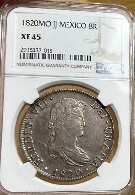 1820 MO JJ Mexico 8 Reales NGC XF45 High Luster Silver 8R Coin! - Image 1 of 4