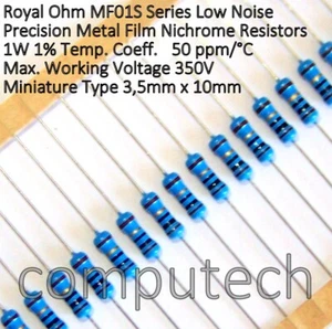 10 pezzi 100 Ohm 1W 1% Resistenze Film metallico a basso rumore ROYAL OHM MF01S - Imagen 1 de 2