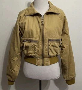 Urban Outfitters Giada Cropped Zip Front Bomberjacke Beige Khaki Größe S - Bild 1 von 10