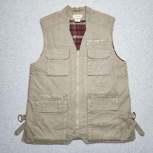 Vintage LL Bean Vest Women Large Fishing Flannel Lined Outdoor Cargo Safari 90s - Picture 1 of 12