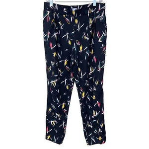 Halogen Floral Abstract Print Tapered Elastic Waist Pants Black & Multicolor M - Picture 1 of 9