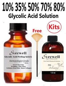Glycolic Acid Skin Peeling Kit 10-80% Solution, Stretch Marks, Dull-Lighten Skin - Picture 1 of 2