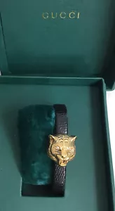 Gucci Tiger Face Watch 18 Karat Yellow Gold Diamond Eyes Lizard Strap Inbox - Picture 1 of 15