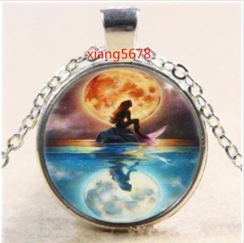FAIRY MOON SUN FANTASY YANG photo pendant Silver 20" necklace FREE gift box  - Image 1 of 4