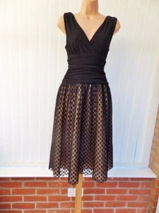 ELIZA J BLACK GOLD SHEER SPOT MESH NEW YORK STYLE 50'S COCKTAIL MIDI DRESS 14 - Picture 1 of 11