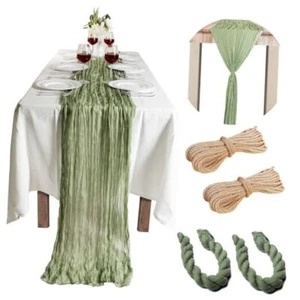 Cheesecloth Table Runners| 10ft Spring & Wedding Decor| Sage Green 10 ft 2 Pack - Picture 1 of 7