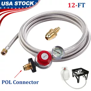 12FT Hose High Pressure 30PSI Adjustable Propane Regulator with Gauge Indicator - Picture 1 of 9