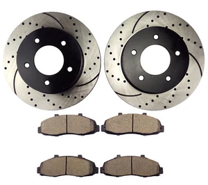 Front Drilled Slotted Brakes Rotors + Ceramic Pads for 2002 2003 Ford F-150 4WD - Picture 1 of 6