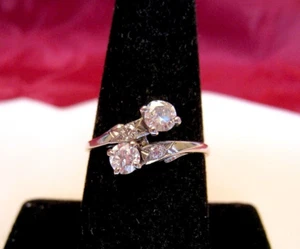 14K WHITE GOLD .66CT TWO ROUND CUT DIAMONDS FOREVER BYPASS LOVE RING SIZE 8 - Picture 1 of 12