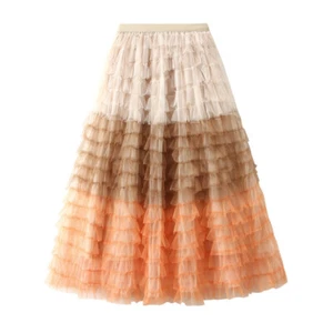 Ladies Mesh Tutu Multi Layered Skirt Gradient Color Swing Casual Banquet Party - Picture 1 of 16