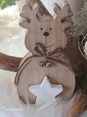 Elch Hirsch mit Glöckchen Dekoration Weihnachten Advent Figur Stern oder Baum - Bild 1 von 4