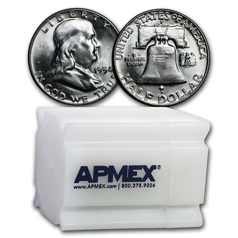1954-D Franklin Half Dollar 20-Coin Roll BU Cover