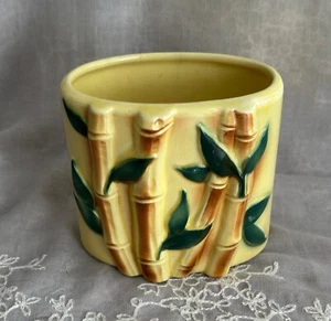 ROYAL COPLEY Vintage MCM Yellow & Green Bamboo Vase planter 8 in made in Ohio US - Picture 1 of 9