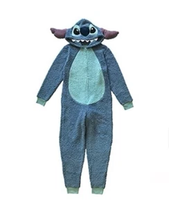 Disney Stitch Blue 3D Ears Zip Up Long Sleeve Womens One Piece Pajama Size L - Picture 1 of 6