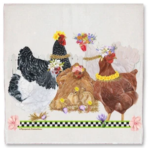 Chickens Mother Hens with Chicks Floral Kitchen Dish Towel Pet Gift - Picture 1 of 1