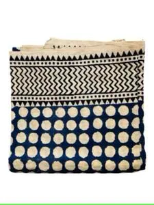 Hand Block Printed Cotton Sarong Blue Beach Wrap Pareo Long Scarf Large Sarong - Picture 1 of 4