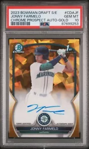 2023 Bowman Chrome Draft Jonny Farmelo 1st Gold Ref Auto /50 Sapphire PSA 10 - Picture 1 of 3
