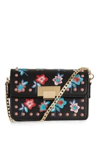 TOPSHOP Rosie Floral Embroidered Studded Crossbody Bag Black - Picture 1 of 7