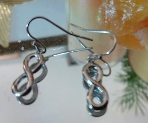 New Sterling Silver Small Dangle Hook Earrings Infinity NWT 24mm - Picture 1 of 5
