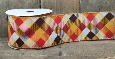 Schleifenband Dekorationsschleife Karo braun orange  6,3 cm breit - 1 Rolle 9m - Bild 1 von 2