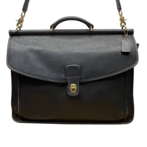 Vintage Coach schwarze Leder Aktentasche mit verstellbarem Riemen & goldfarbenen Beschlägen - Bild 1 von 14
