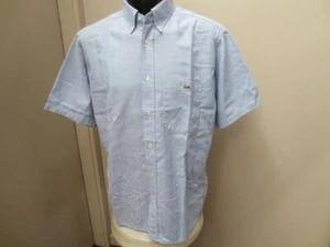 LACOSTE LIGHT BLUE FINE STRIPED SHORT SLEEVE SHIRT, SIZE 39 - EUC - Imagen 1 de 13