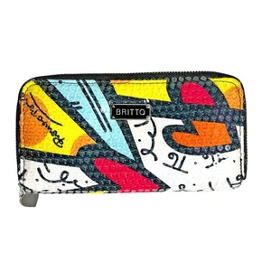 BRITTO Zip Around Wallet Hearts Print Color Block Dual Zippers Multicolor - Picture 1 of 8