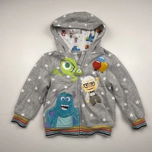 Disney Pixar Hoodie Size 5 Kids Mike Zipper Sully Monsters Inc Carl Up Gray Star - Picture 1 of 5
