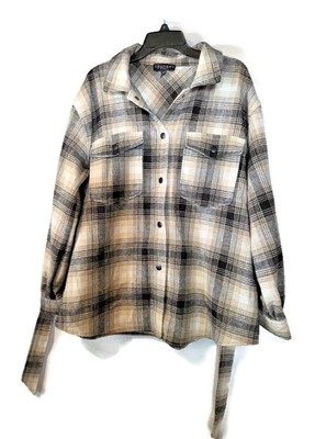 Chaqueta Abrigo Camisa Laundry Negra A Cuadros Cinturón Manga Larga Talla XL Para Mujer Plus Foto 1 de 4