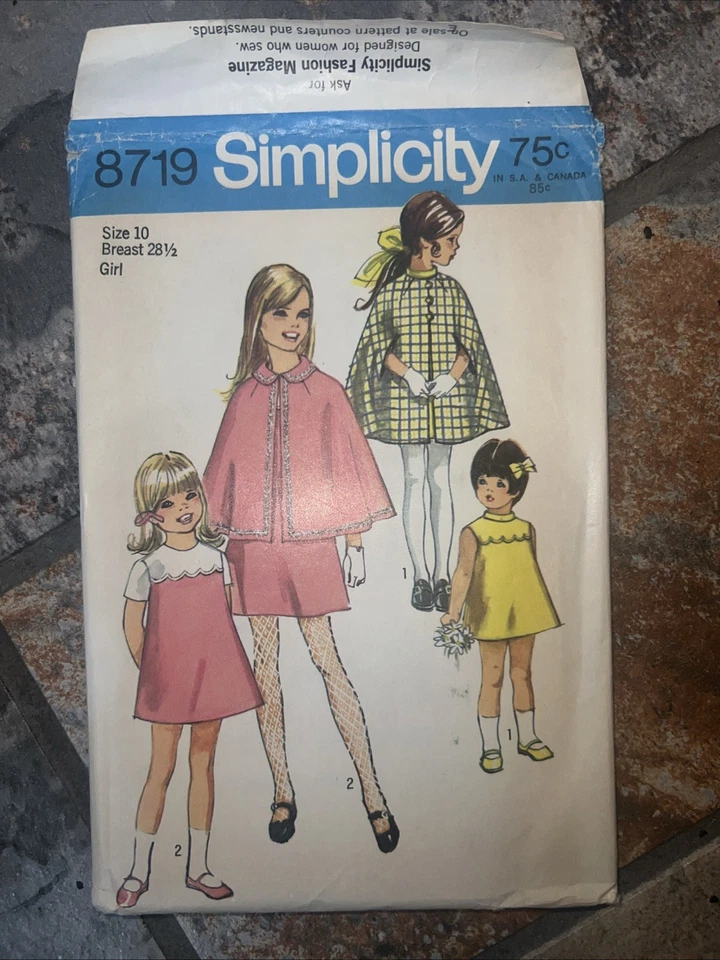 Simplicity Sewing Pattern 8719 Childs Cape In Two Lengths And Dress Size 10 28.5 - Image 1 of 1