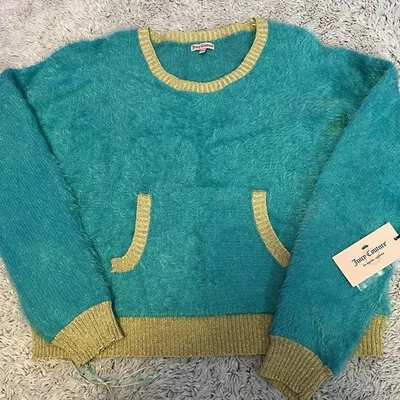 Suéter Juicy Couture verde azulado súper suave difuso con detalles dorados talla grande Foto 1 de 4