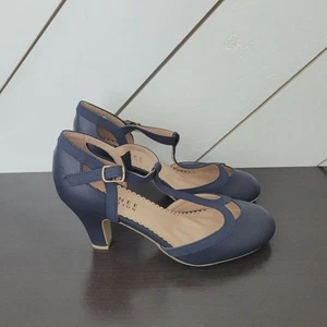 NEW Journee Collection Olina Navy Women's Size 7.5 T-Strap Heels 4PT - Picture 1 of 9