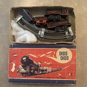 Vintage Choo-Choo Mechanical Tin Train Set With Track Made In Germany No. W 99 - Picture 1 of 9