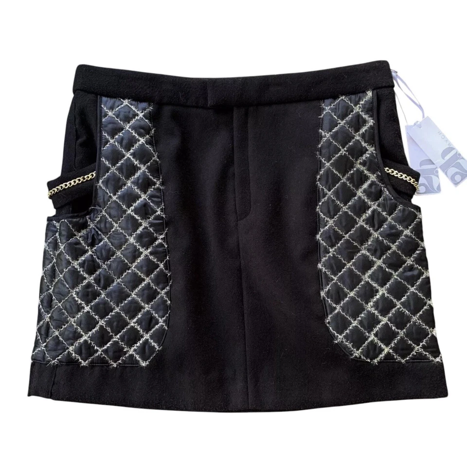 Nueva Minifalda 2B Rych Metálica Acolchada Cadena Cóctel Negra Dorada Talla 10 Foto 1 de 4