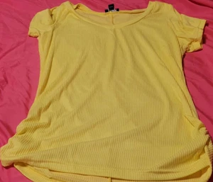 Mujer "Love" Manga Corta Amarillo Acanalado Acanalado Túnica Talla 1X - Imagen 1 de 3