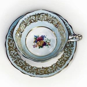 Vtg Paragon Double Warrant Fine English Bone China Teacup & Saucer A366 Blue - Picture 1 of 17