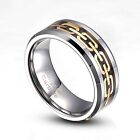 Tungsten Carbide 8mm Gold Chain Link Wedding Band Ring Size 8-14 Half Size Tg015