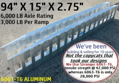 like Kaufman 94" Aluminum Trailer Loading Ramps car truck auto hauler Hook ends  - Image 1 of 4