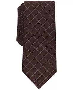 Cravatta uomo Alfani Alfatech griglia slim antimacchia - marrone cognac - nuova con etichetta - Foto 1 di 3