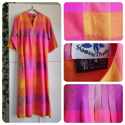 60s Jim Thompson Vintage Silk Thai Caftan Kaftan Dress Siam Kimono HIPPIE M 70s - Image 1 of 4