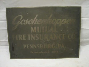 Vintage Messing Metall Goschenhoppen Feuerversicherung Firmenschild Pennsburg PA - Bild 1 von 4