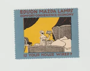 US Poster or Ad Stamp Vintage Edison Mazda Lamps " is your house wired" 1920s - Picture 1 of 1